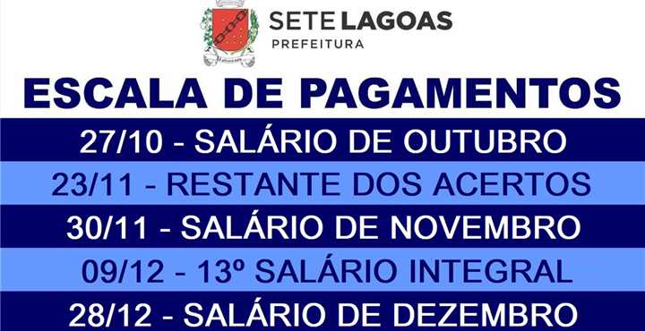 Cronograma inclui salários de outubro, novembro e dezembro, 13º e acertos rescisórios do funcionalismo